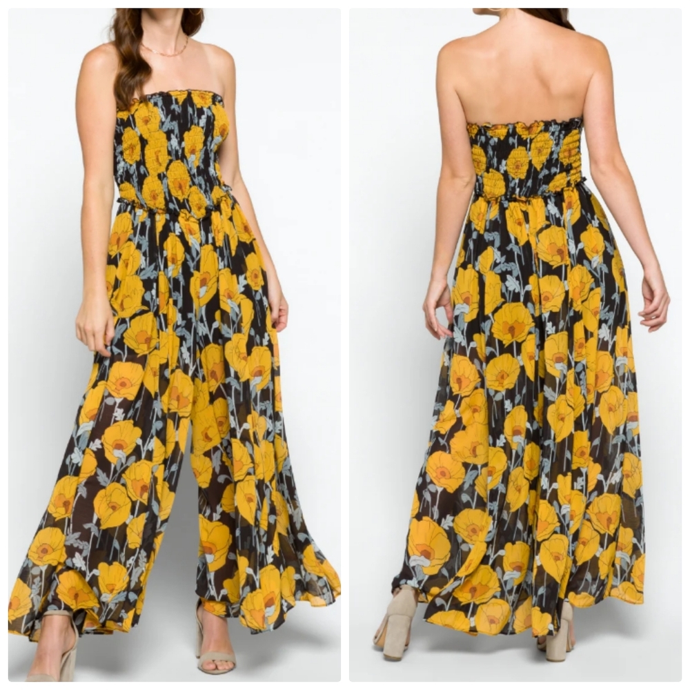 Free People Yellow Floral Sophia Jumpsuit